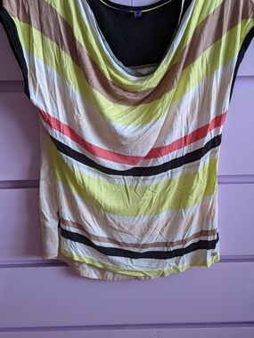 Striped Cowl Neck Women’s Top in Yellow and Coral